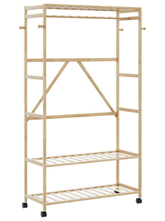 vidaXL Τροχήλατη Κρεμάστρα Δαπέδου από Bamboo Καφέ 110x40x180cm