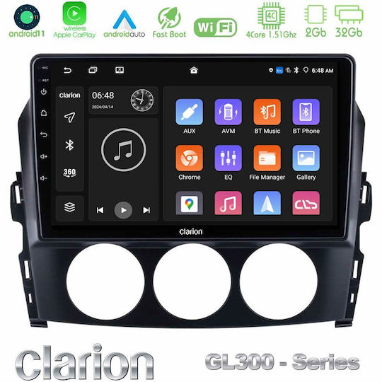 Clarion Auto-Audiosystem für Mazda MX-5 2006-2008 (Bluetooth/USB/AUX/WiFi/GPS/Apple-Carplay/Android-Auto) mit Touchscreen 9"