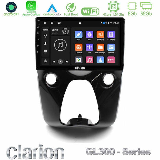 Clarion Car Audio System for Peugeot 108 / 107 Toyota Aygo Citroen C1 2014 (Bluetooth/USB/AUX/WiFi/GPS/Apple-Carplay/Android-Auto) with Touch Screen 10"
