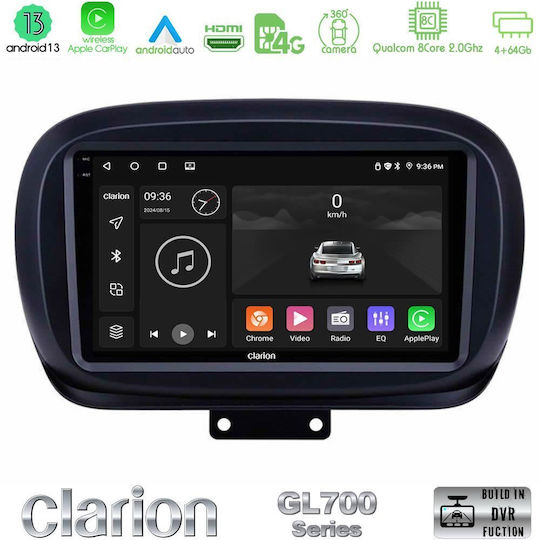 Clarion Auto-Audiosystem für Fiat 500X 2015-2020 (Bluetooth/USB/WiFi/GPS/Apple-Carplay/Android-Auto) mit Touchscreen 9"