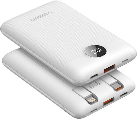 Veger W1170 Power Bank 10000mAh 22.5W με Θύρα USB-A και Θύρα USB-C Power Delivery / Quick Charge Λευκό