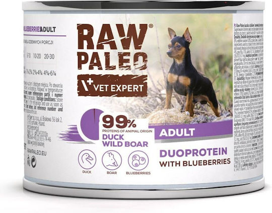 VetExpert Raw Paleo Wet Food Dogs in Cans with Duck and Wild Boar Grain-Free & Gluten-Free 200gr