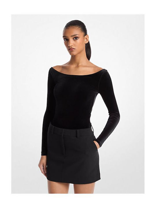 Michael Kors Long-Sleeve Stretch Velvet Bodysuit Mf451kuf0p-001black
