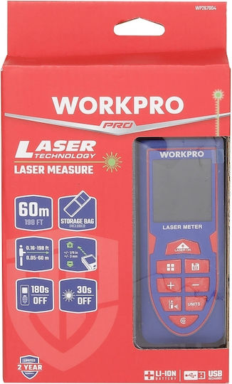 WorkPro Laser Distance Meter WP267004 cu Capacitate de Măsurare până la 60m
