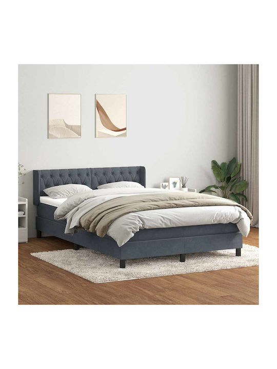 Vidaxl Pat Box Spring Saltea Gri Închis 160x210cm Catifea 1 Buc Dubla Gri