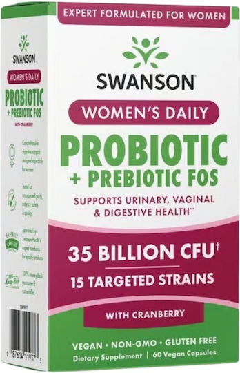 Swanson Women's Daily Probiotic + Prebiotic FOS Συμπλήρωμα με Προβιοτικά & Πρεβιοτικά 60 φυτικές κάψουλες Cranberry
