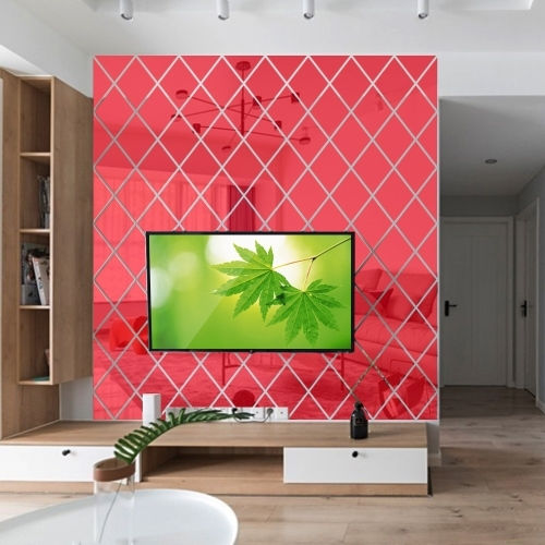 Decorative Stickers Acrylic Mirror Background Seam Rhombus Specification Red Large