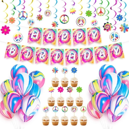 Preschool Birthday Party Decoration Set Tie Dye Spiral Theme