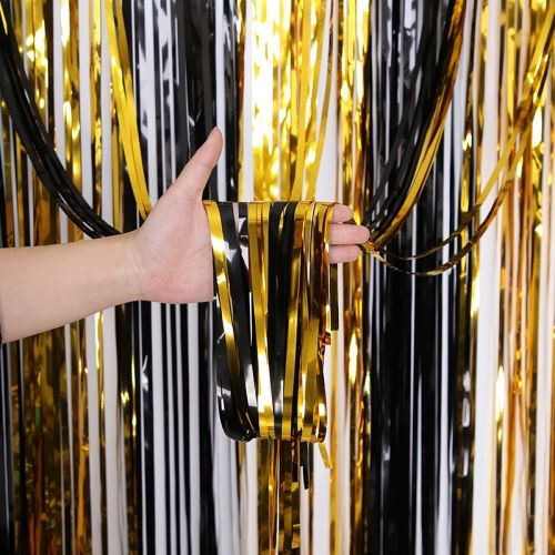 Μαύρο Χρυσό Rain Curtain Festival Party Decoration Props Μέγεθος 1x1m
