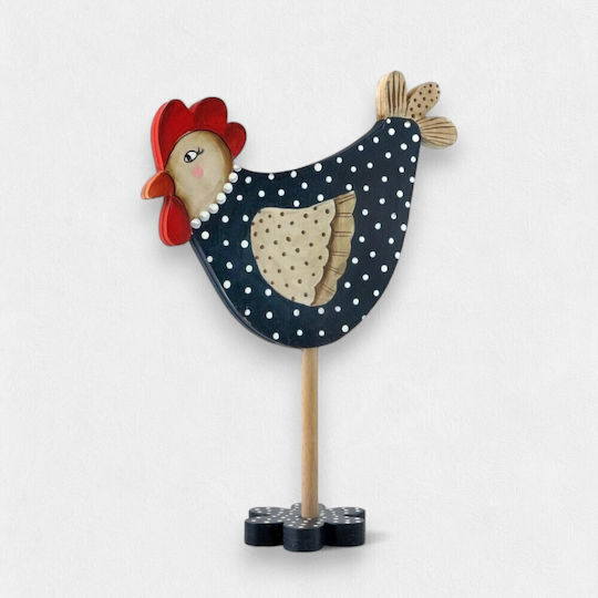 Wooden Decorative Hen "Polka Dot" Black 28cm X 34cm X 8cm