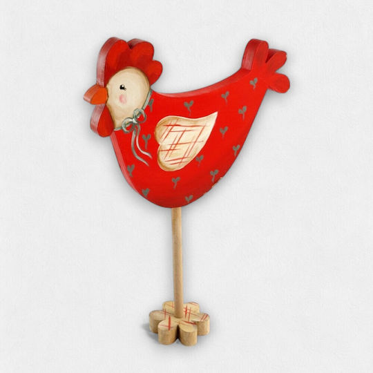 Wooden Decorative Hen “Full Hearts” Red 28cm X 34cm X 8cm