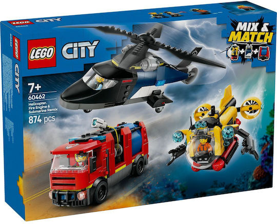 LEGO Lego-Stadt Hubschrauber Feuerwehrauto und U-Boot für 7+ Jahre 874 Stück