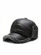 Luciano Faketti Men's Winter Artificial Leather Hat with Ear Flaps Thick Windproof & Comfortable Knitted Baseball Cap Black