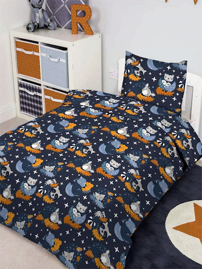 Set Kids Duvet Cover Single with Pillowcase Cotton Blue 160x240cm