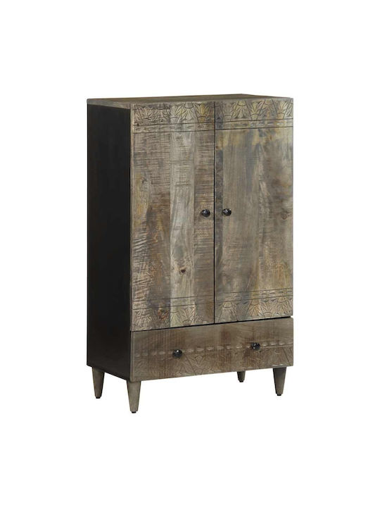 Floor-standing Living Room Display Cabinet made of Solid Wood with Glass Black 60x33x110cm