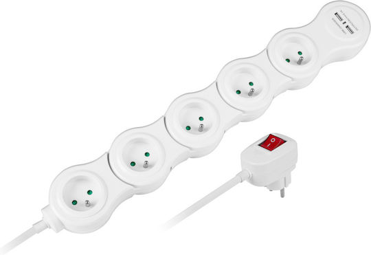 Bandă de alimentare 5 Prize cu USB-A și Cablu 1.5m