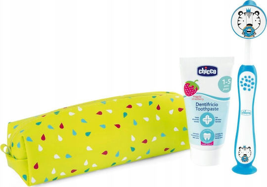 Chicco Σετ Παιδική Οδοντόκρεμα με Οδοντόβουρτσα για 3+ Χρονών 3τμχ με Γεύση Φράουλα 50ml