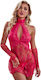 Damen Dessous Babydoll Set - Rosa Rose