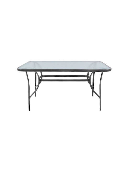 Baleno Outdoor Dinner Free Standing Table with Glass Surface and Metal Frame Anthracite 120x70x72cm