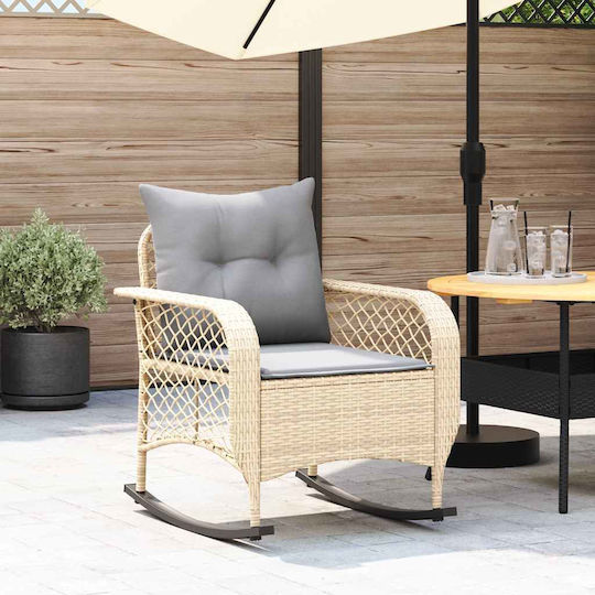 Κουνιστή Καρέκλα Rattan Μπέζ με Μαξιλάρι 50x60εκ.
