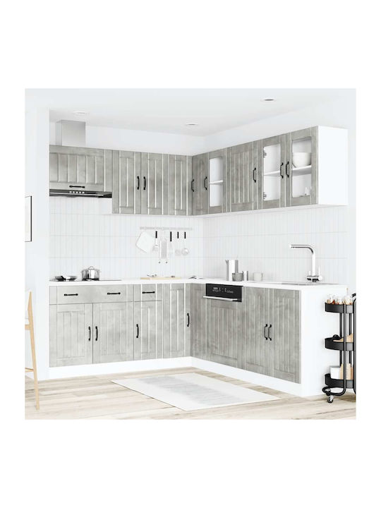 Lucca Kitchen Cabinet Set Wall & Floor with Countertop Grey Concrete 342x46x141.5cm