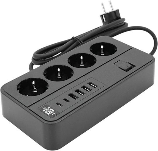 Πολύπριζο 4 Θέσεων με 4 USB-A, USB-C και Διακόπτη