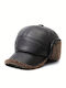 Luciano Faketti Winter Warm Artificial Leather Fleece Lined Thick Windproof Baseball Cap Ears Fashionable Brown Knitted Design Comfort in Cold Winter Clothing