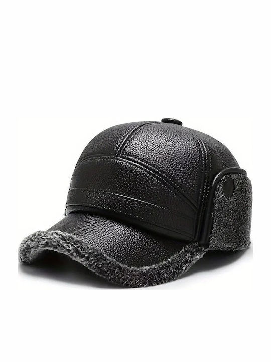 Luciano Faketti Winter Warm Artificial Leather Fleece Lined Thick Windproof Baseball Cap Earmuffs Fashionable Black Knitted Design Comfort in Cold Winter Clothing