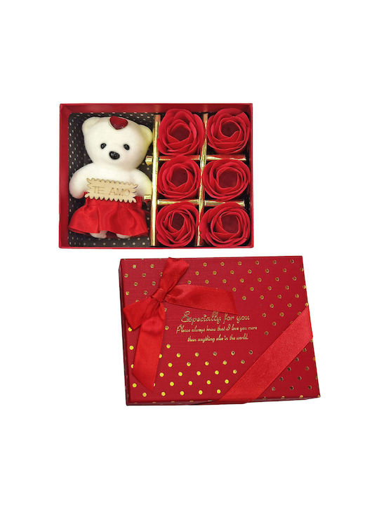 Schachtel mit 6 Rosen & Teddybär 15x11,5x4,5cm Homie 423073