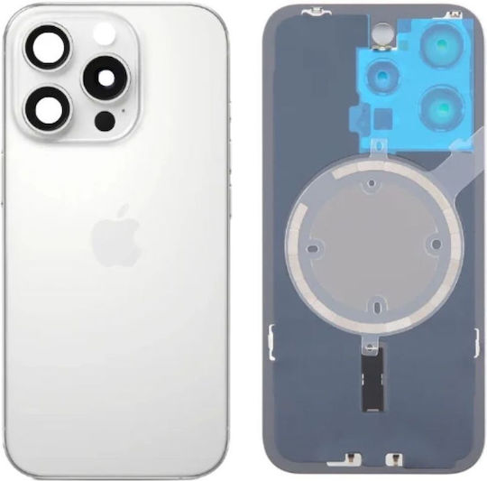 Πίσω Γυαλί Ατσάλινη Πλάκα Μαγνήτες Magsafe & Camera Lens Iphone 16 Pro Max White Titanium