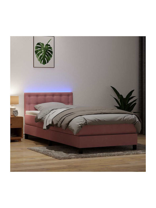 Ein Einzelbett Mit Stoff Rosa Mit Lattenrost Und Matratze 90x210cm