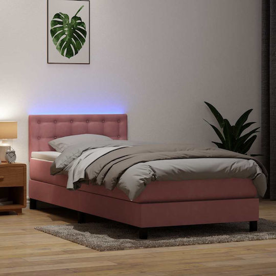 Ein Einzelbett Mit Stoff Rosa Mit Lattenrost Und Matratze 90x210cm