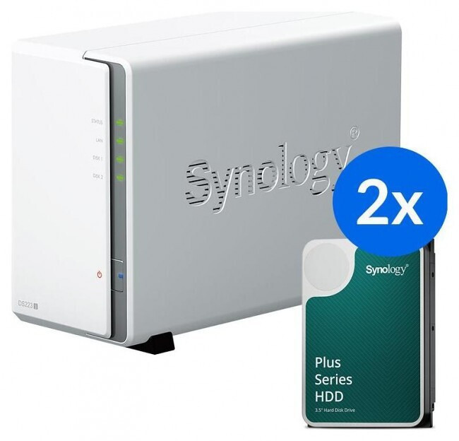 Synology DS223J+2x HAT3300-2T NAS 4TB HDD/SSD și 2 porturi