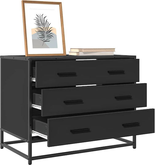 Wooden Chest of Drawers Black Velvet-Black Metal 70x41x56cm