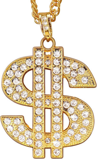 Accessory Necklace Gold Chain Dollar with Rhinestones 65 cm