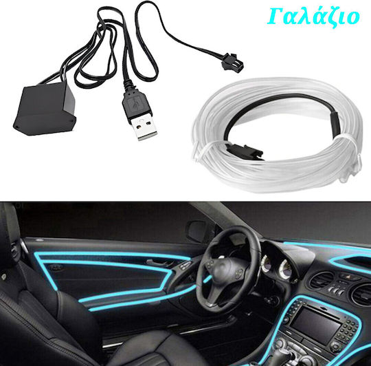 LED гъвкав неонов кабел 5м 12v USB синьо вътрешно осветление за автомобил W14677