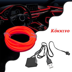 Cablu Neon Flexibil LED 5m 12v USB Roșu Iluminat Interior Auto W14677 Cablu Neon Flexibil LED 5m 12v USB Roșu Iluminat Interior Auto W14677