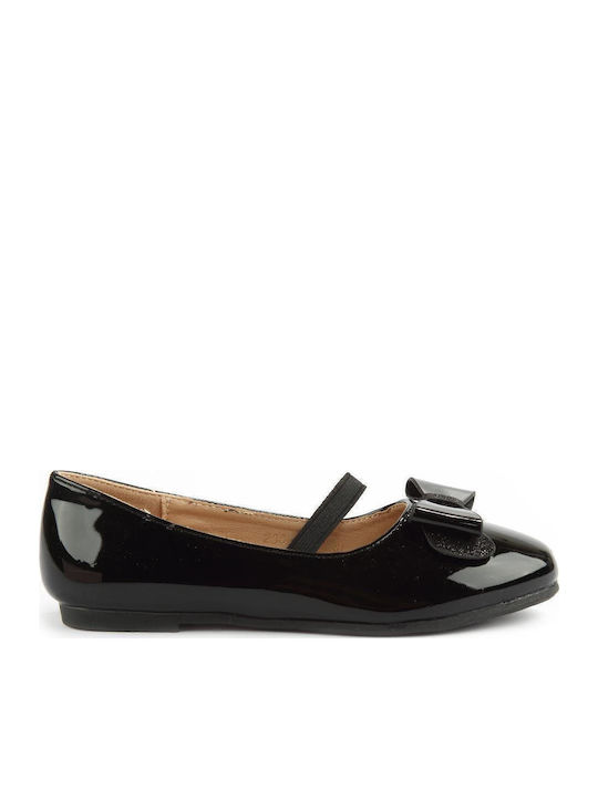 Kids Patent Leather Ballerinas with Elastic Strap Black