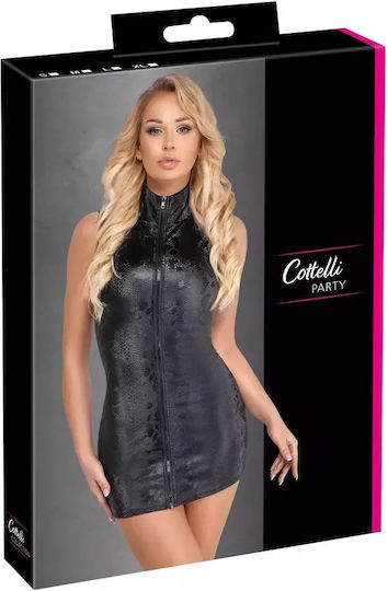 Cottelli Party Fitted Mini Dress with Collar in Matte Snake Skin M