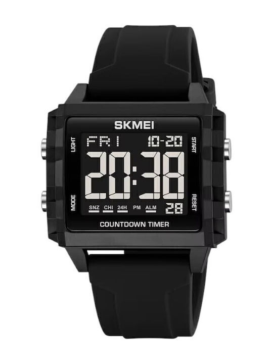 Skmei Ψηφιακό Ανδρικό Ρολόι 41mm Μπαταρίας με Μαύρο Καουτσούκ Λουράκι
