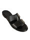 Leather Women's Flat Sandals in Black Color