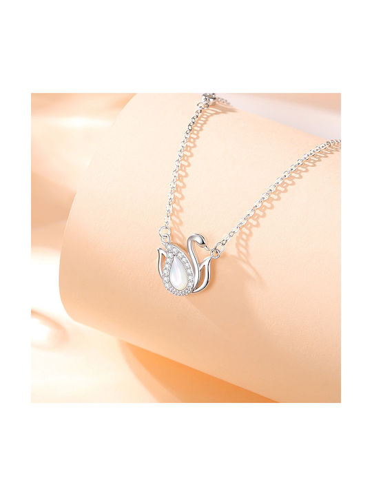 By Queen Silver Necklace Swan Zircon