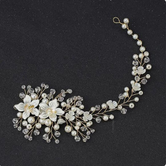 Bridal Hair Decoration Gold Flowers Pearls Crystals Piper Length 32cm Width 4cm