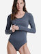 W2224-50 Women's Bodysuit Long Sleeve Neckline Bamboo Dark Gray