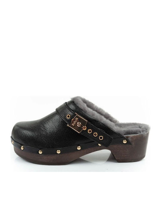 Iconic Leather Mules with High Heel in Black Color
