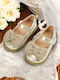 Kids Leather Ballerinas with Hoop & Loop Closure Gold