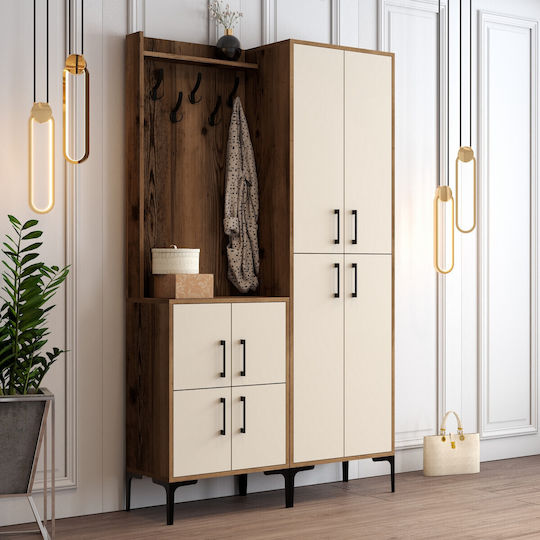 Berlin Mobilier de Intrare cu Dulap pentru Pantofi Walnut-cream 120x35x200cm