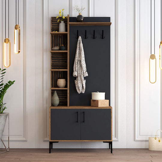 Viyana Eingangsmöbel mit Schuhschrank Walnut-anthracite 90x35x200cm