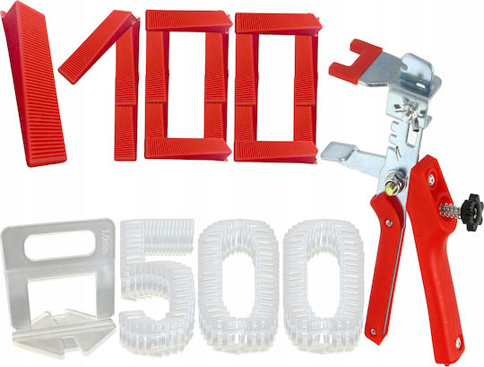 Tile Leveling Clips 1.0 Mm Set 100 Pieces X5 + Wedges + Pliers