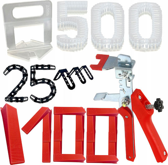 Set Clips de Nivelare pentru Plăci 2,0 mm 100 Bucăți X5 + 100 Pană 25 Colțuri + Clește